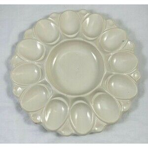 Deviled Egg Plate Tray Hull Pottery Ceramic Ivory Off White 10.5" Vintage 141